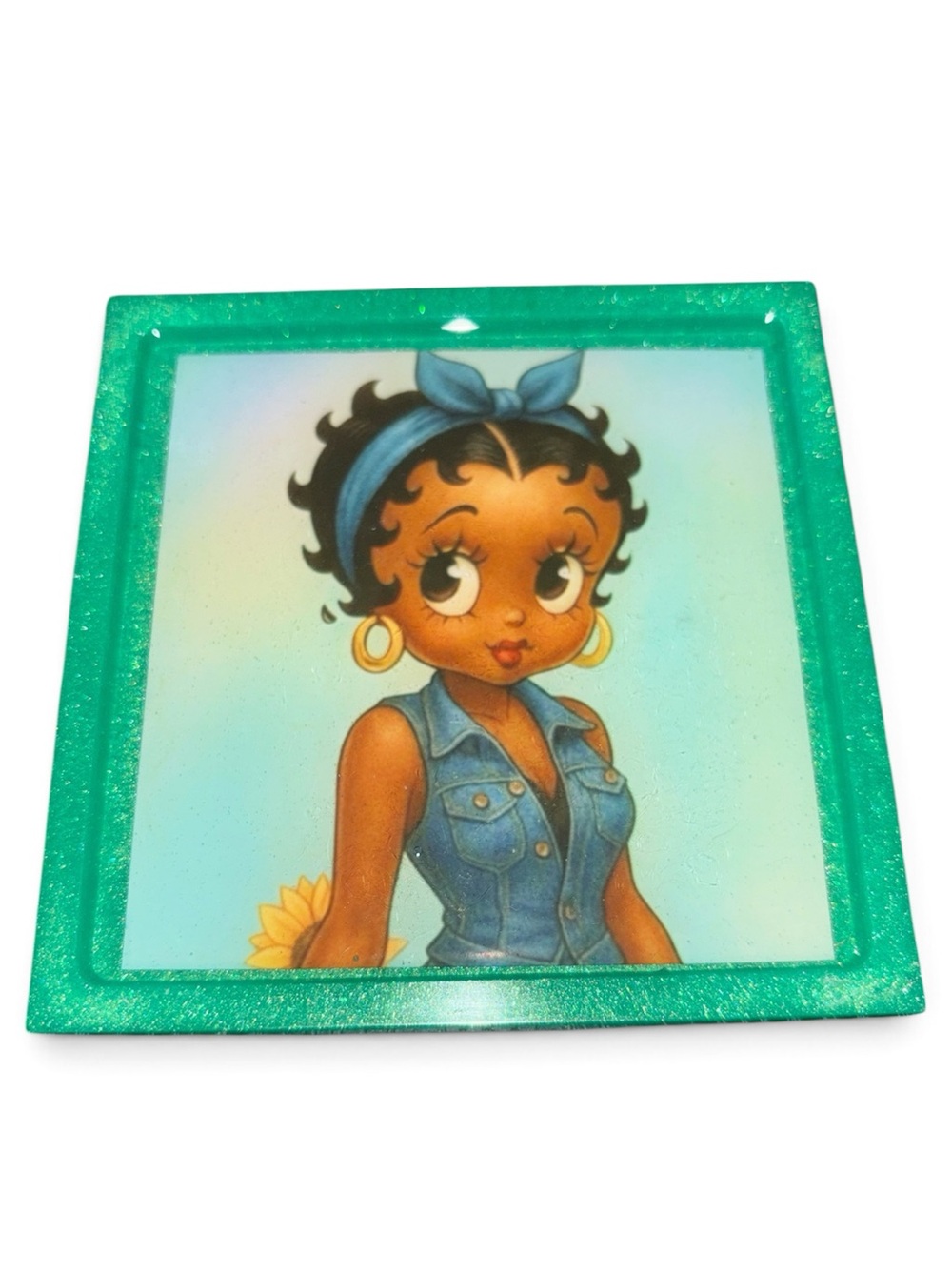 NORE’S NOVELTIES Single Square Handcrafted Beverage Coaster “GARDENING BETTY”